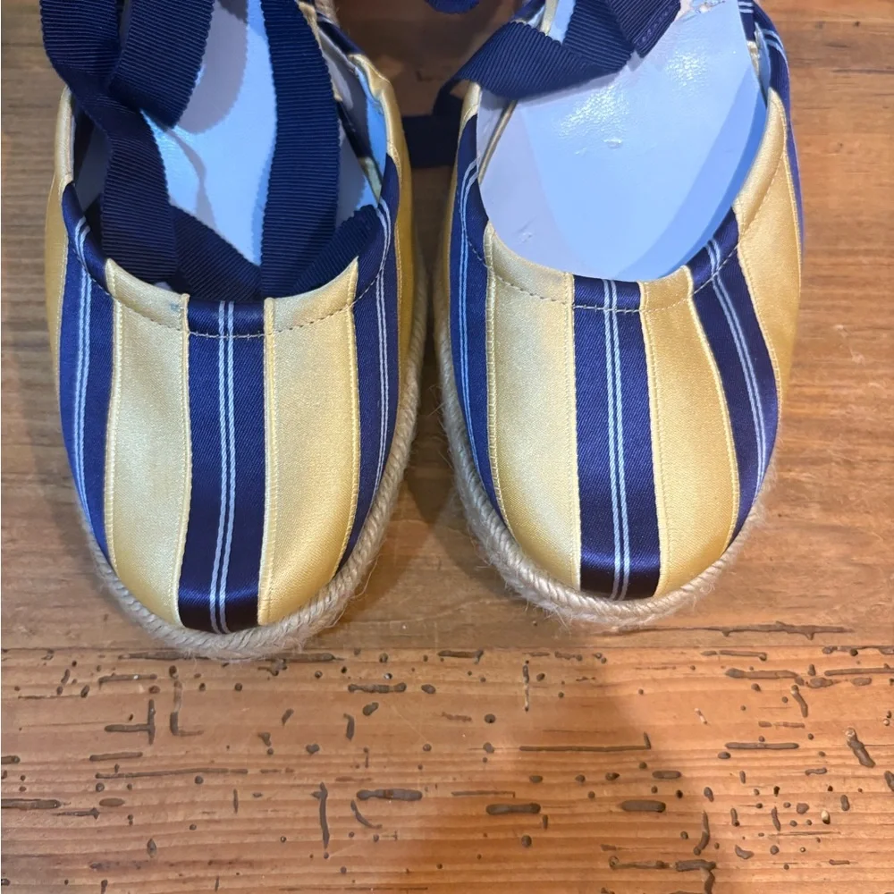 VTG Y2K RARE Satin Pinstripe Yellow Lace up Nine West Espadrilles Coquette